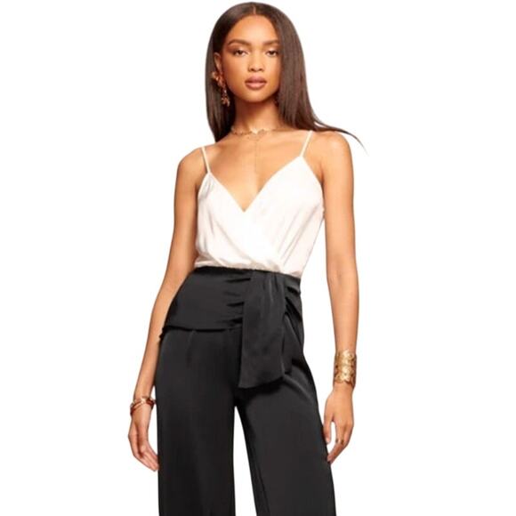 RAMY BROOK Jumpsuit NEW Size L Pierce Ivory Black Wide Leg $545 - Picture 1 of 5